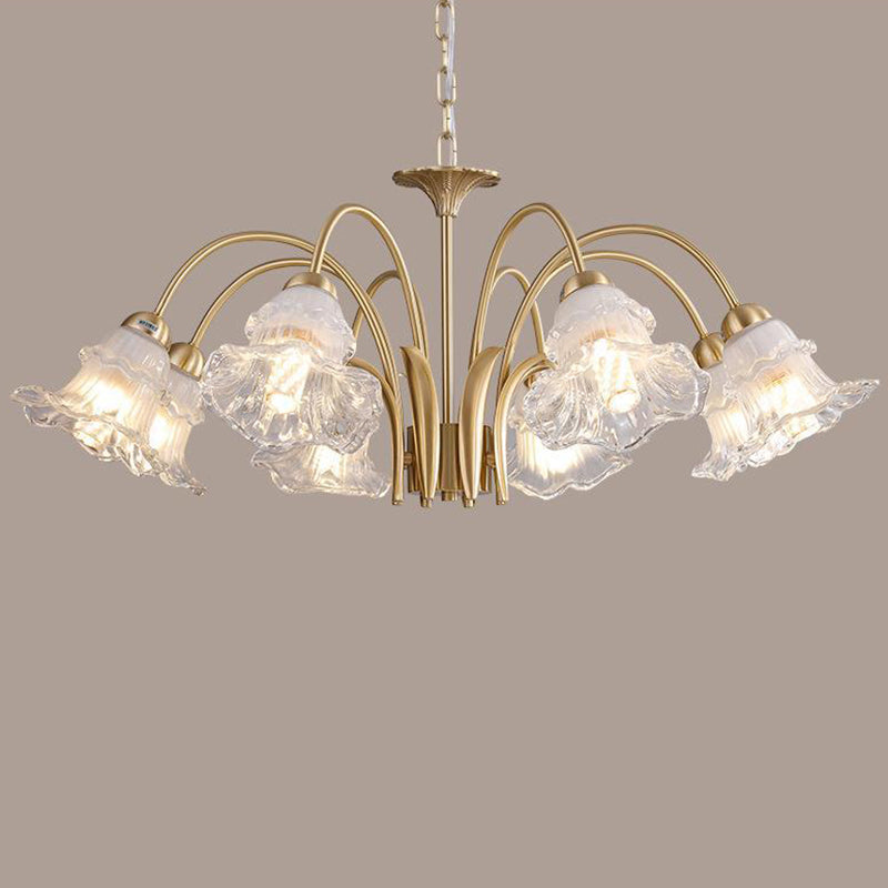 Traditional French Branch Bend Flared Diamond Glass Brass 3/5/6/8/10 Light Chandelier For Living Room