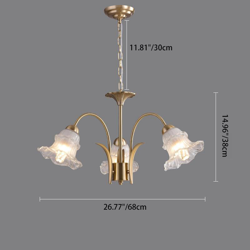 Traditional French Branch Bend Flared Diamond Glass Brass 3/5/6/8/10 Light Chandelier For Living Room