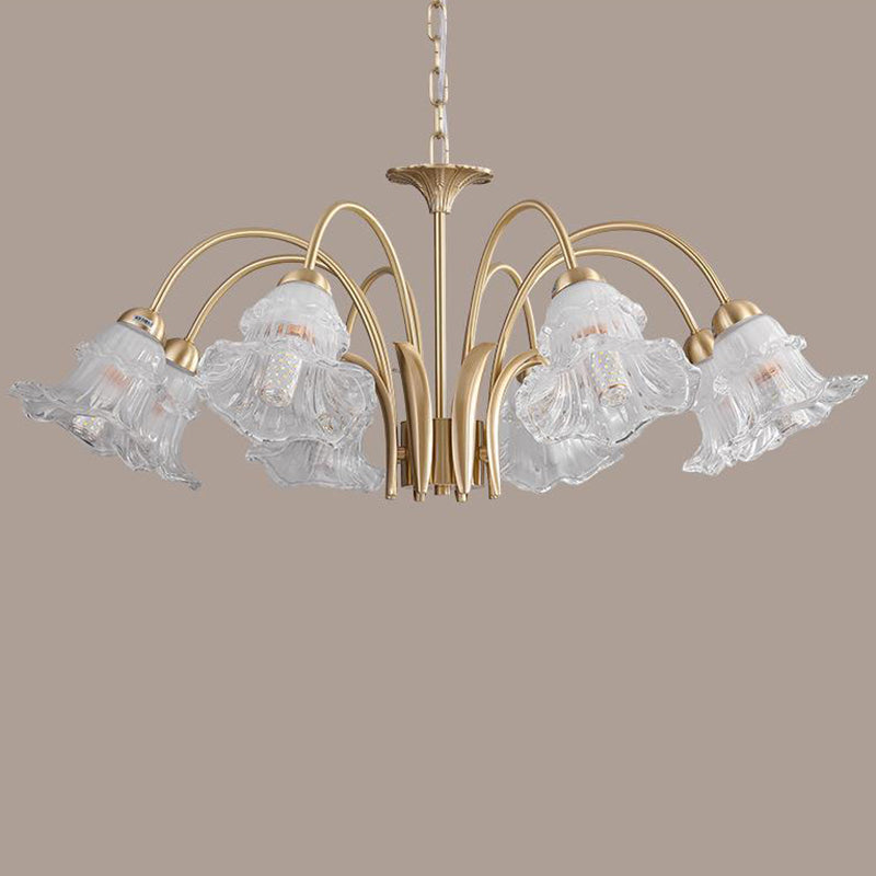 Traditional French Branch Bend Flared Diamond Glass Brass 3/5/6/8/10 Light Chandelier For Living Room