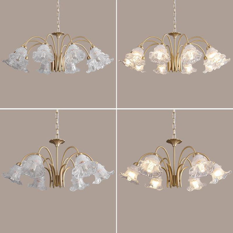Traditional French Branch Bend Flared Diamond Glass Brass 3/5/6/8/10 Light Chandelier For Living Room