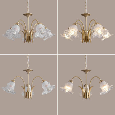 Traditional French Branch Bend Flared Diamond Glass Brass 3/5/6/8/10 Light Chandelier For Living Room