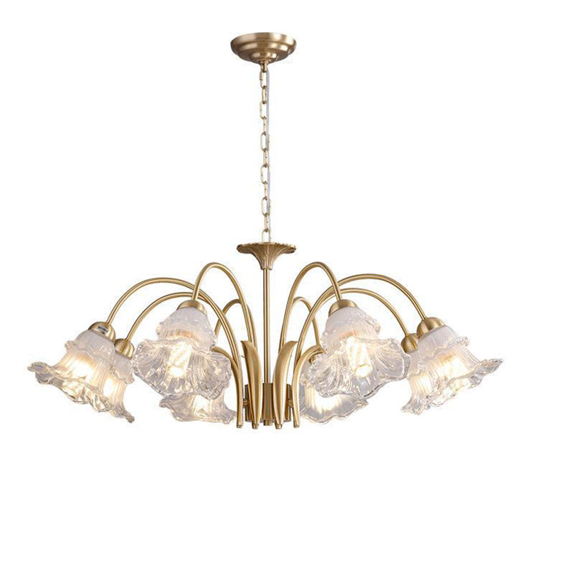 Traditional French Branch Bend Flared Diamond Glass Brass 3/5/6/8/10 Light Chandelier For Living Room