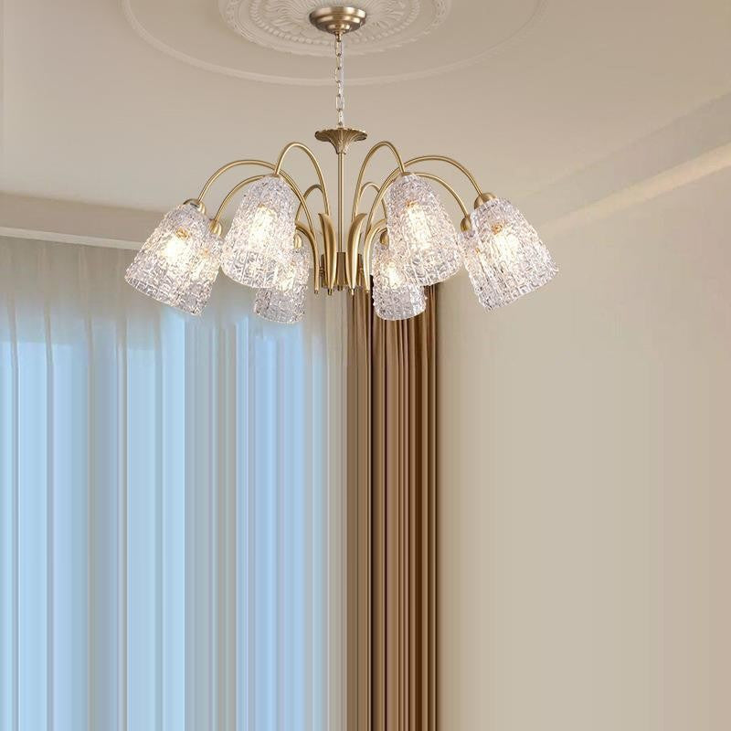 Lustre en verre et laiton avec branches traditionnelles françaises et diamants évasés, disponible en 3/5/6/8/10 lumières pour le salon 