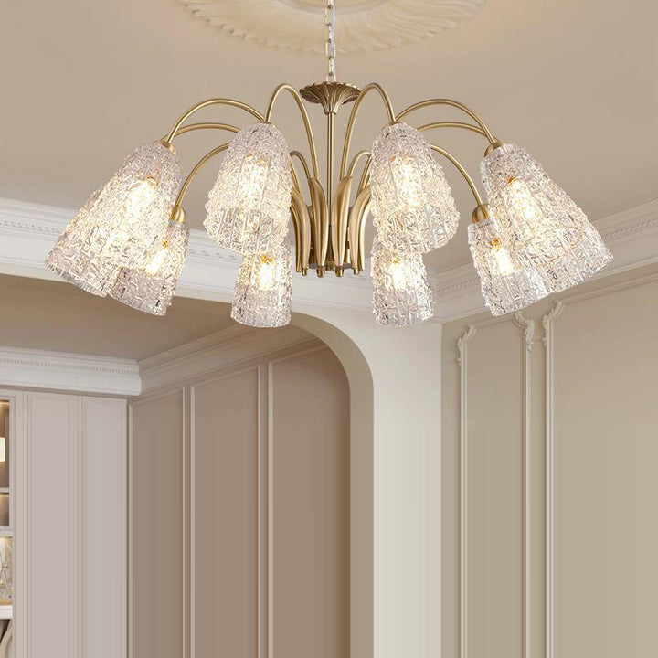 Lustre en verre et laiton avec branches traditionnelles françaises et diamants évasés, disponible en 3/5/6/8/10 lumières pour le salon 