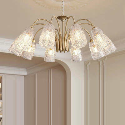 Traditional French Branch Bend Flared Diamond Glass Brass 3/5/6/8/10 Light Chandelier For Living Room