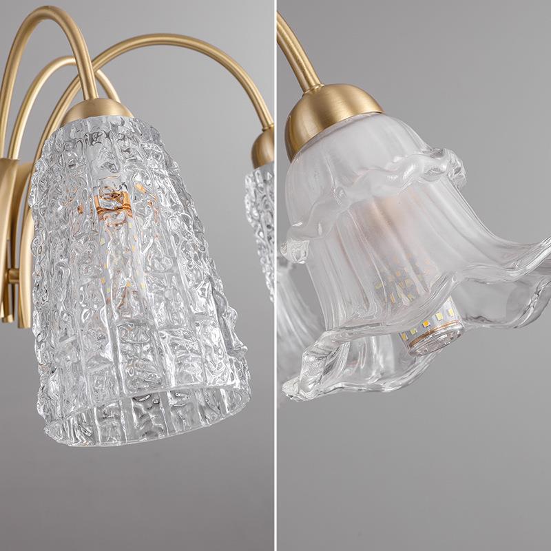 Traditional French Branch Bend Flared Diamond Glass Brass 3/5/6/8/10 Light Chandelier For Living Room