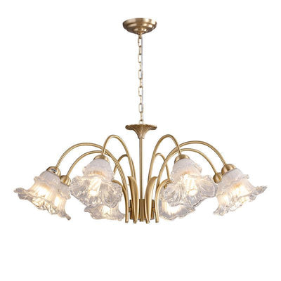 Traditional French Branch Bend Flared Diamond Glass Brass 3/5/6/8/10 Light Chandelier For Living Room