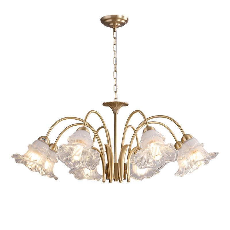 Traditional French Branch Bend Flared Diamond Glass Brass 3/5/6/8/10 Light Chandelier For Living Room