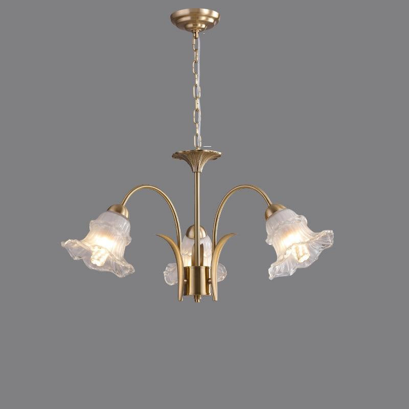 Traditional French Branch Bend Flared Diamond Glass Brass 3/5/6/8/10 Light Chandelier For Living Room