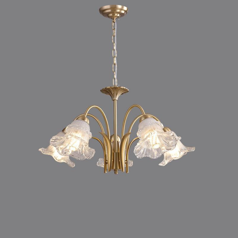 Traditional French Branch Bend Flared Diamond Glass Brass 3/5/6/8/10 Light Chandelier For Living Room