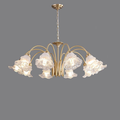 Traditional French Branch Bend Flared Diamond Glass Brass 3/5/6/8/10 Light Chandelier For Living Room