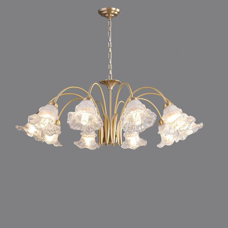 Traditional French Branch Bend Flared Diamond Glass Brass 3/5/6/8/10 Light Chandelier For Living Room