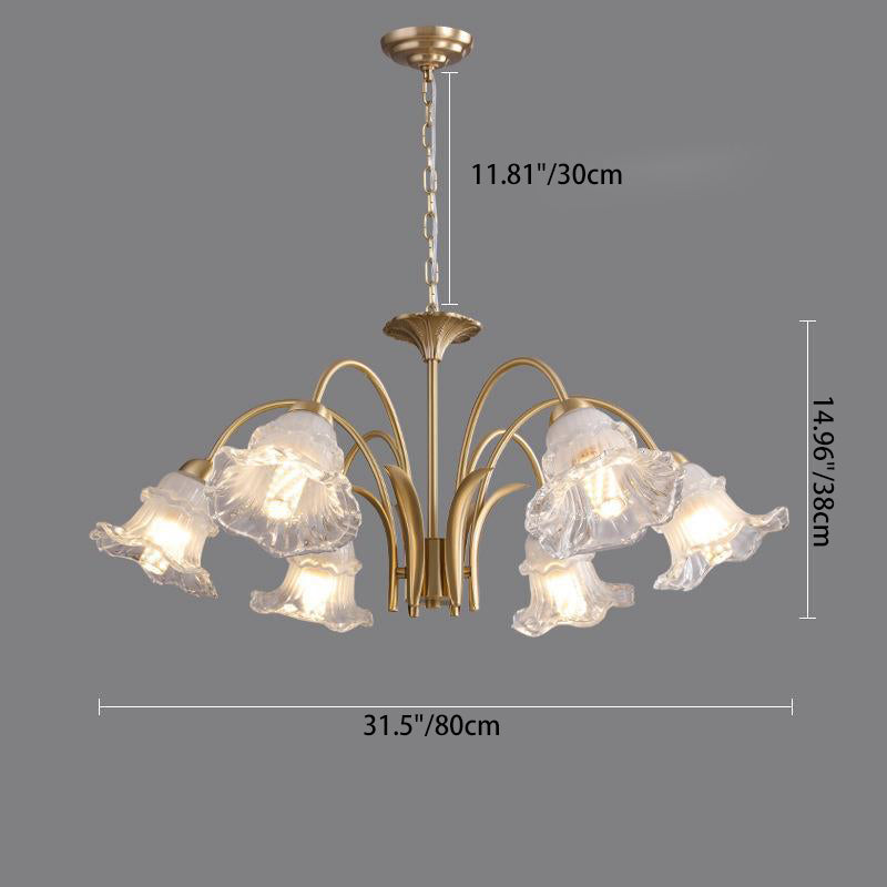 Traditional French Branch Bend Flared Diamond Glass Brass 3/5/6/8/10 Light Chandelier For Living Room