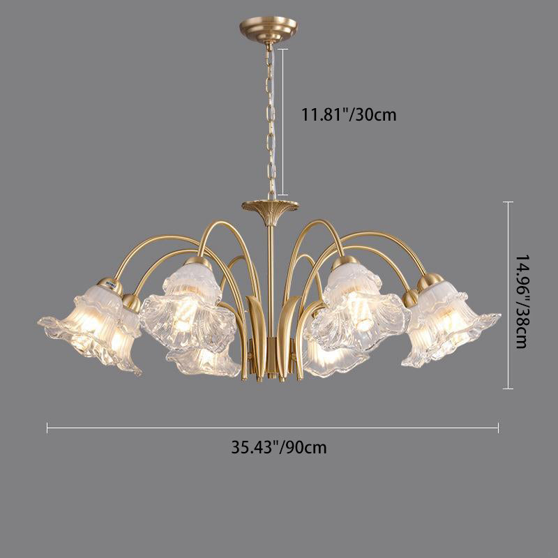 Traditional French Branch Bend Flared Diamond Glass Brass 3/5/6/8/10 Light Chandelier For Living Room