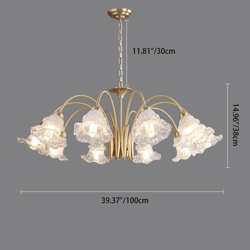 Traditional French Branch Bend Flared Diamond Glass Brass 3/5/6/8/10 Light Chandelier For Living Room