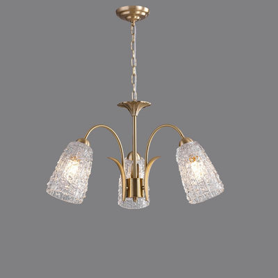 Traditional French Branch Bend Flared Diamond Glass Brass 3/5/6/8/10 Light Chandelier For Living Room