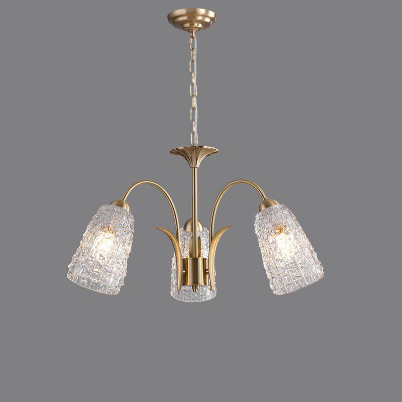 Traditional French Branch Bend Flared Diamond Glass Brass 3/5/6/8/10 Light Chandelier For Living Room