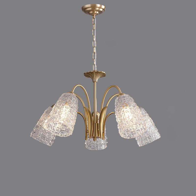 Traditional French Branch Bend Flared Diamond Glass Brass 3/5/6/8/10 Light Chandelier For Living Room
