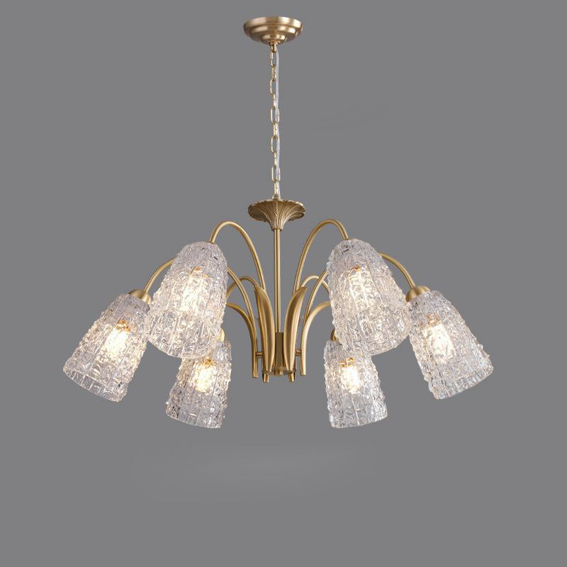 Traditional French Branch Bend Flared Diamond Glass Brass 3/5/6/8/10 Light Chandelier For Living Room