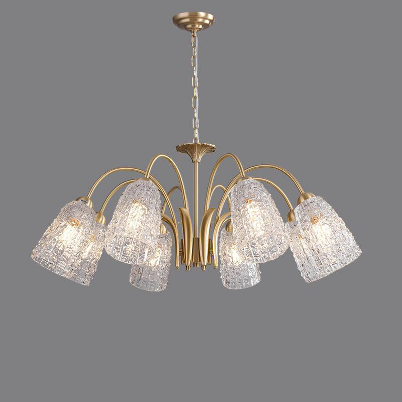 Traditional French Branch Bend Flared Diamond Glass Brass 3/5/6/8/10 Light Chandelier For Living Room