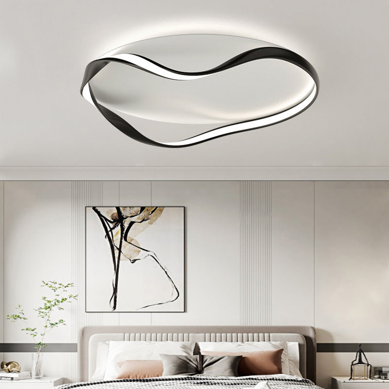 Modern Minimalist Round Bend Aluminum Hardware LED Flush Mount Ceiling Light For Living Room