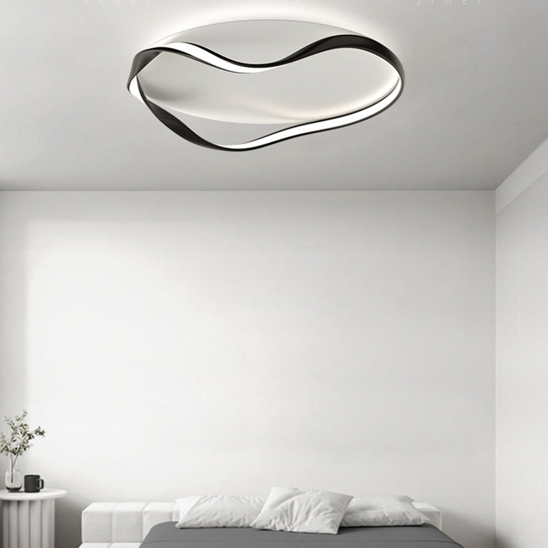 Modern Minimalist Round Bend Aluminum Hardware LED Flush Mount Ceiling Light For Living Room
