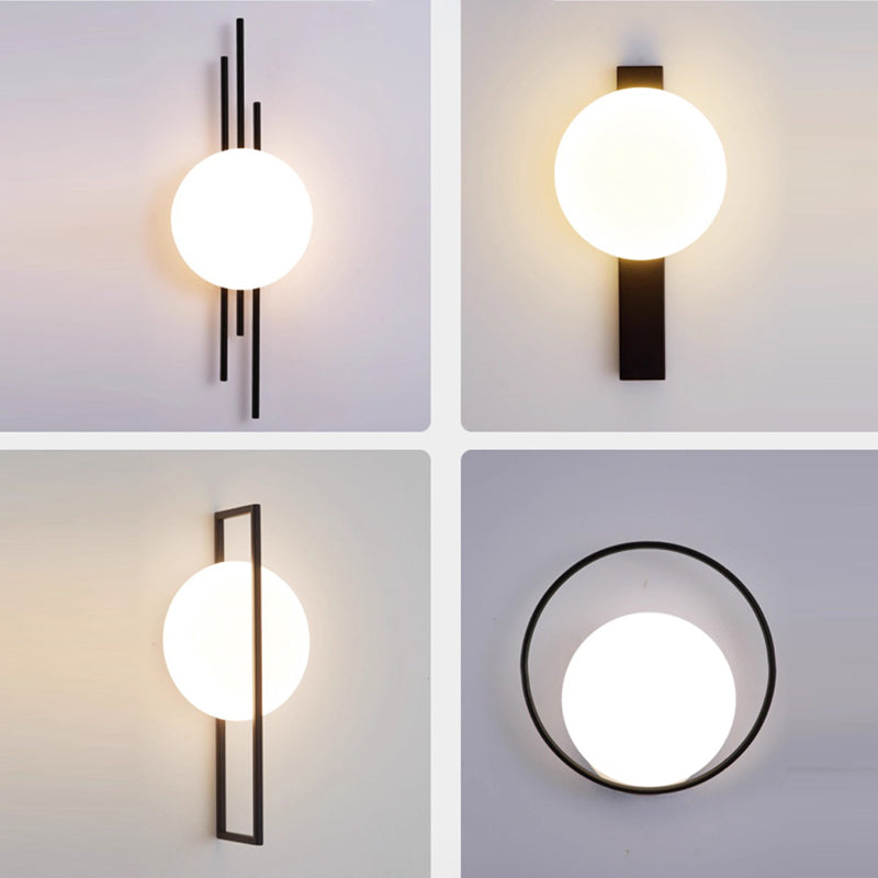 Contemporary Scandinavian Round Ball Rectangle Round Acrylic Iron LED Wall Sconce Lamp For Bedroom