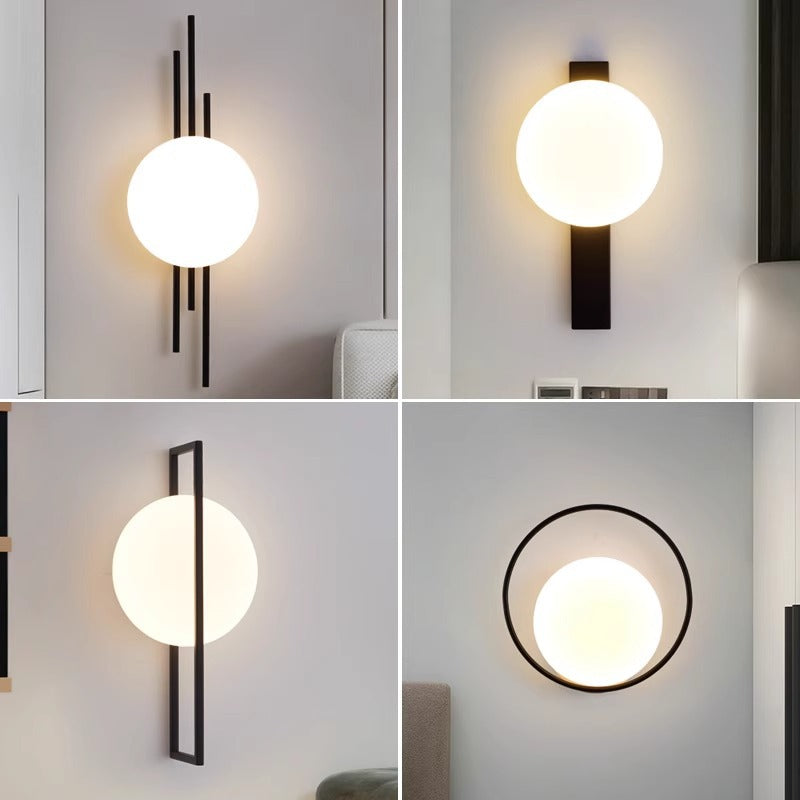 Contemporary Scandinavian Round Ball Rectangle Round Acrylic Iron LED Wall Sconce Lamp For Bedroom