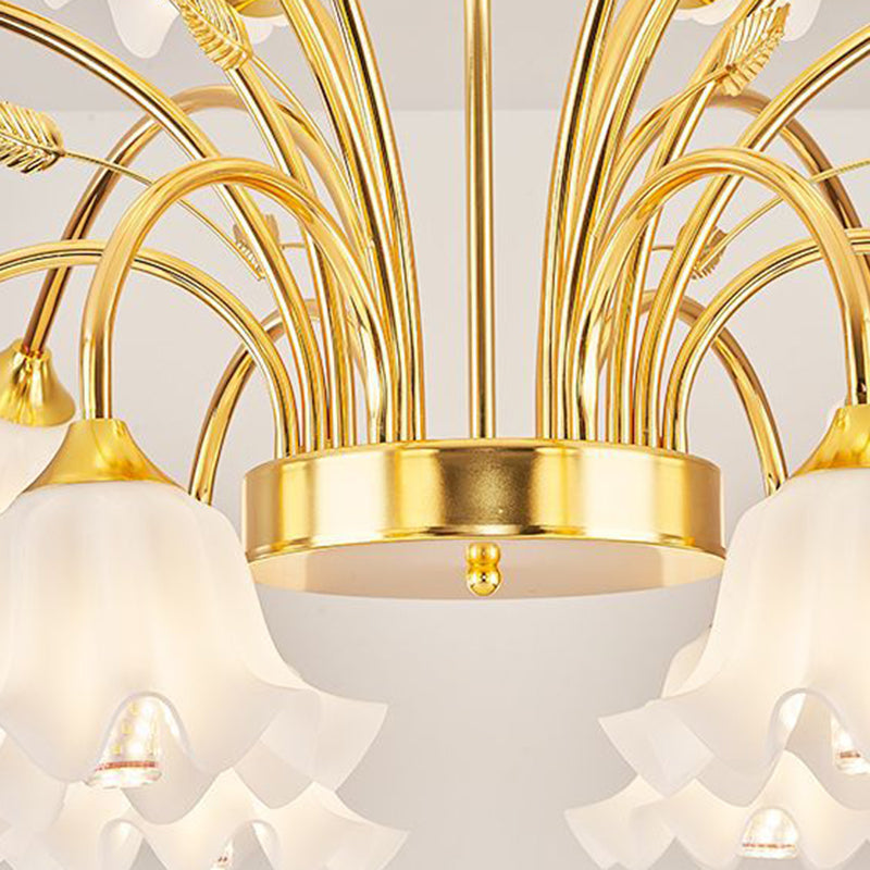 Contemporary Scandinavian Branch Round Flower Pod Glass Iron 9/12/15/18 Light Chandelier For Living Room