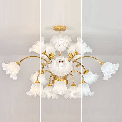 Contemporary Scandinavian Branch Round Flower Pod Glass Iron 9/12/15/18 Light Chandelier For Living Room