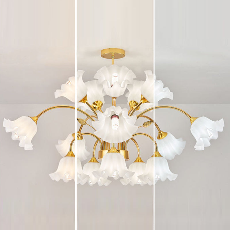 Contemporary Scandinavian Branch Round Flower Pod Glass Iron 9/12/15/18 Light Chandelier For Living Room
