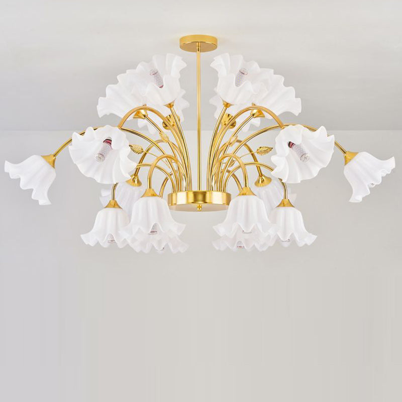 Contemporary Scandinavian Branch Round Flower Pod Glass Iron 9/12/15/18 Light Chandelier For Living Room