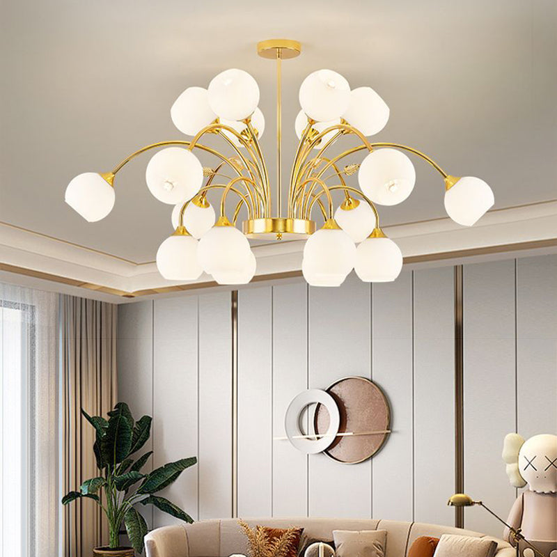 Contemporary Scandinavian Branch Round Flower Pod Glass Iron 9/12/15/18 Light Chandelier For Living Room