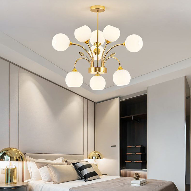 Contemporary Scandinavian Branch Round Flower Pod Glass Iron 9/12/15/18 Light Chandelier For Living Room