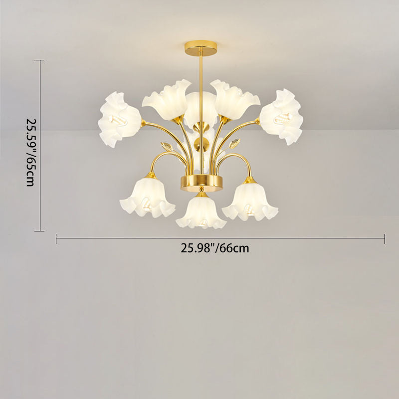 Contemporary Scandinavian Branch Round Flower Pod Glass Iron 9/12/15/18 Light Chandelier For Living Room