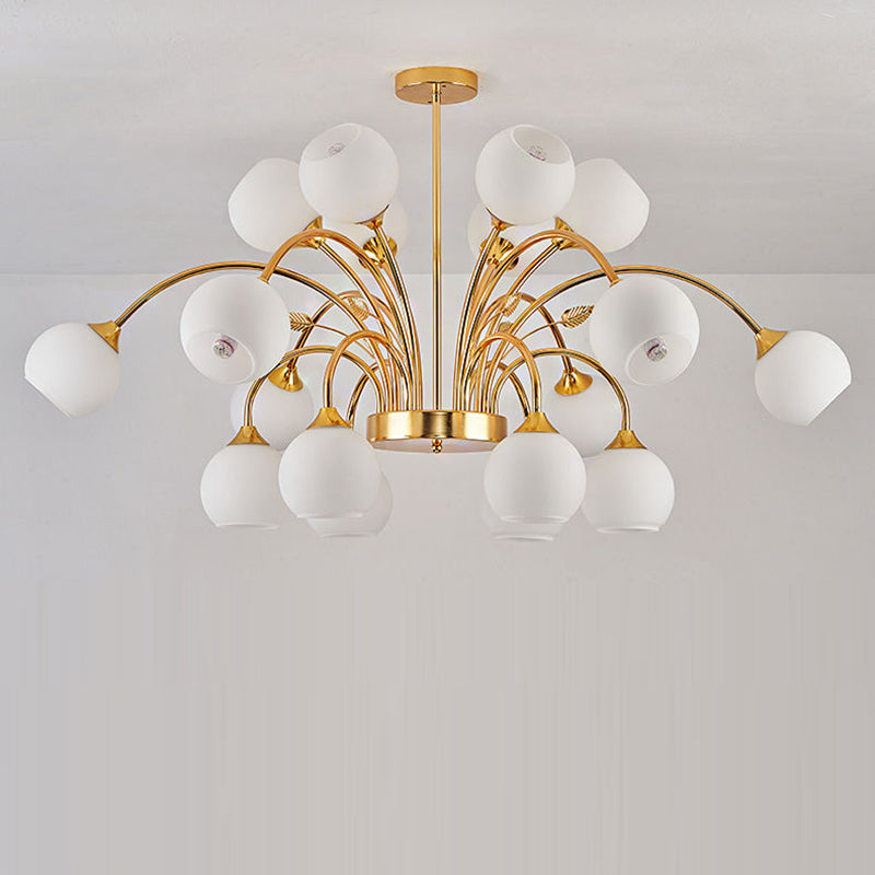 Contemporary Scandinavian Branch Round Flower Pod Glass Iron 9/12/15/18 Light Chandelier For Living Room