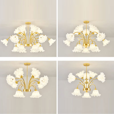 Contemporary Scandinavian Branch Round Flower Pod Glass Iron 9/12/15/18 Light Chandelier For Living Room