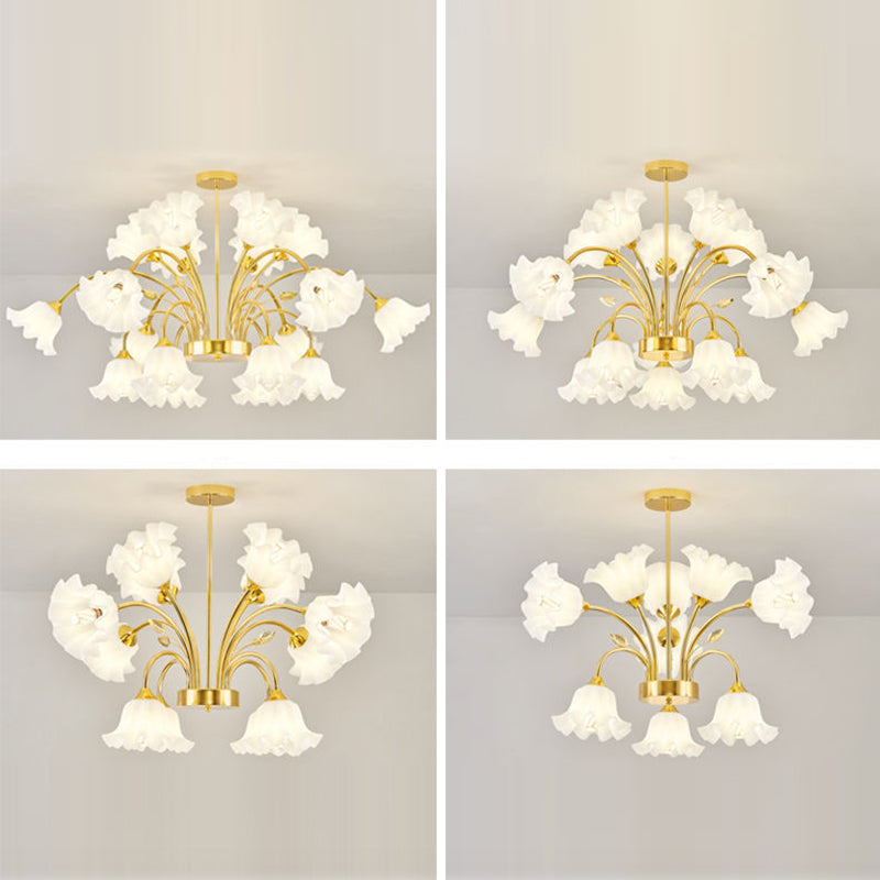 Contemporary Scandinavian Branch Round Flower Pod Glass Iron 9/12/15/18 Light Chandelier For Living Room