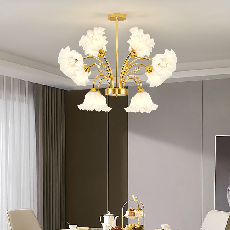 Contemporary Scandinavian Branch Round Flower Pod Glass Iron 9/12/15/18 Light Chandelier For Living Room