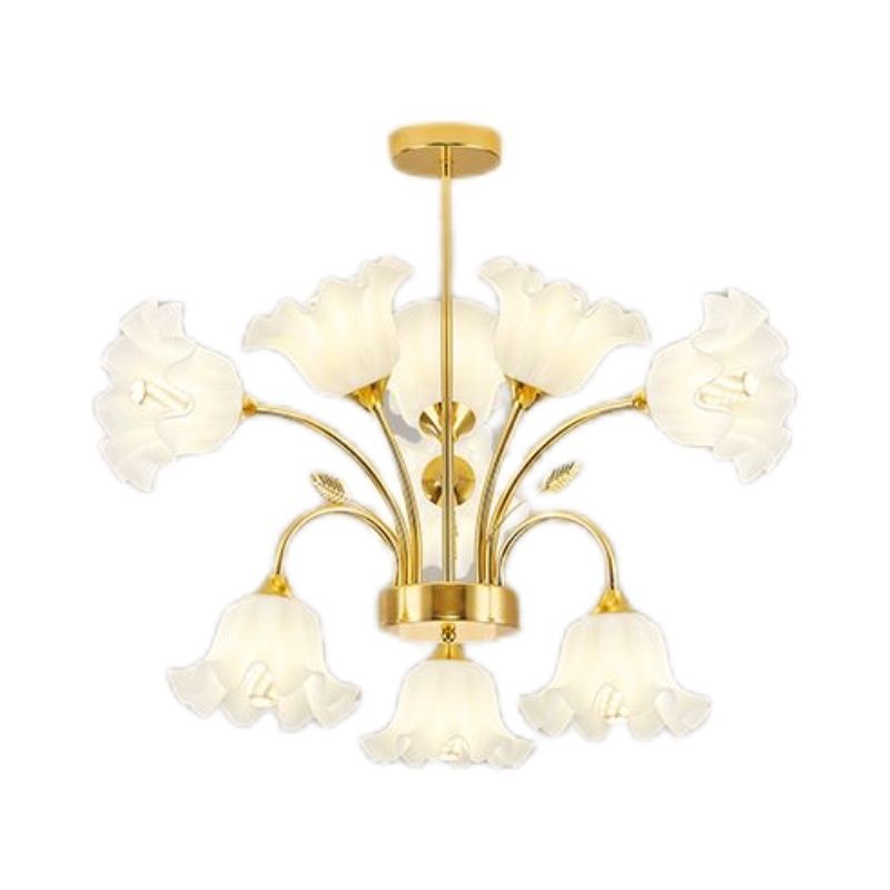 Contemporary Scandinavian Branch Round Flower Pod Glass Iron 9/12/15/18 Light Chandelier For Living Room