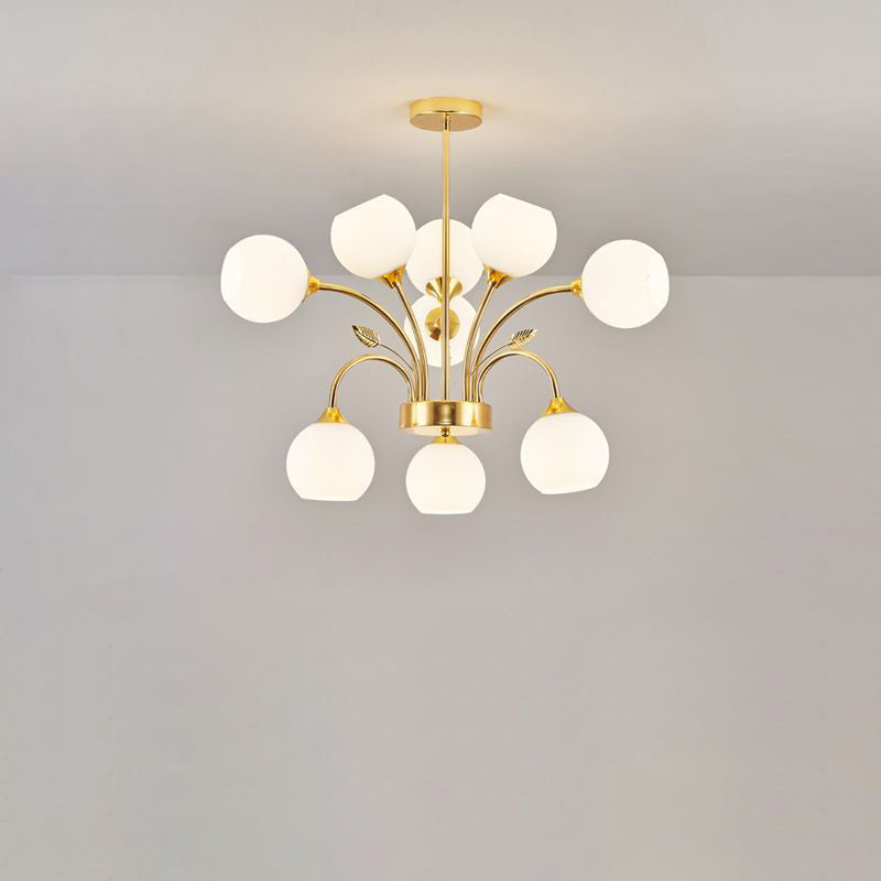 Contemporary Scandinavian Branch Round Flower Pod Glass Iron 9/12/15/18 Light Chandelier For Living Room