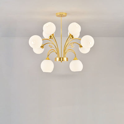 Contemporary Scandinavian Branch Round Flower Pod Glass Iron 9/12/15/18 Light Chandelier For Living Room