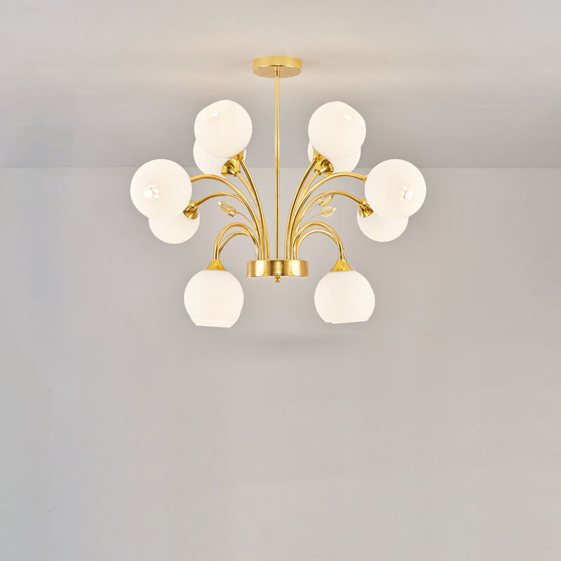 Contemporary Scandinavian Branch Round Flower Pod Glass Iron 9/12/15/18 Light Chandelier For Living Room