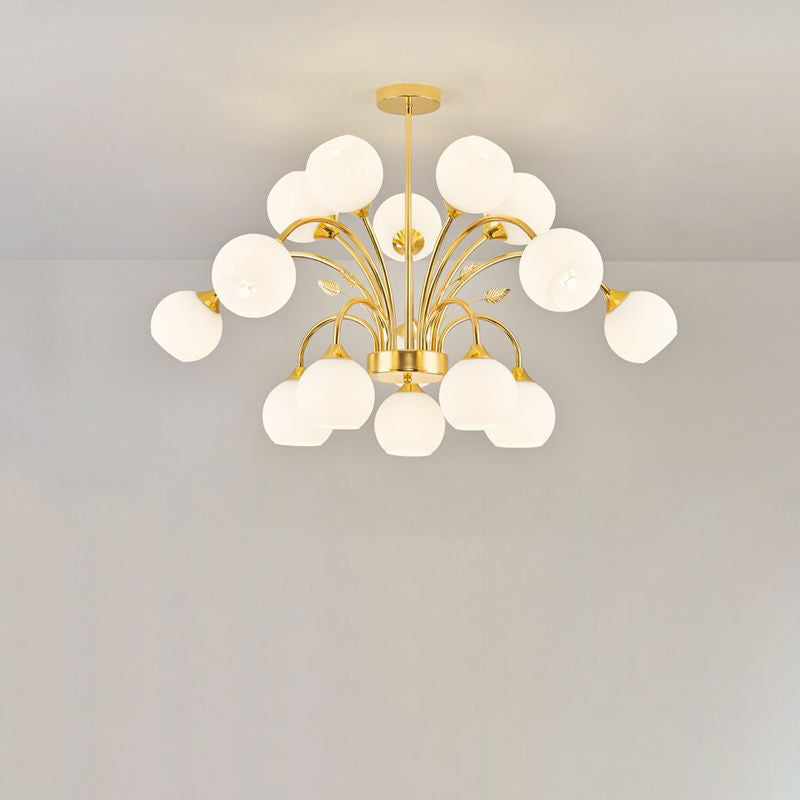 Contemporary Scandinavian Branch Round Flower Pod Glass Iron 9/12/15/18 Light Chandelier For Living Room