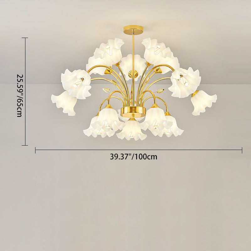 Contemporary Scandinavian Branch Round Flower Pod Glass Iron 9/12/15/18 Light Chandelier For Living Room