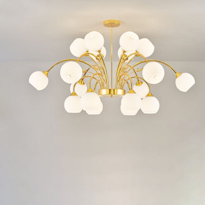Contemporary Scandinavian Branch Round Flower Pod Glass Iron 9/12/15/18 Light Chandelier For Living Room