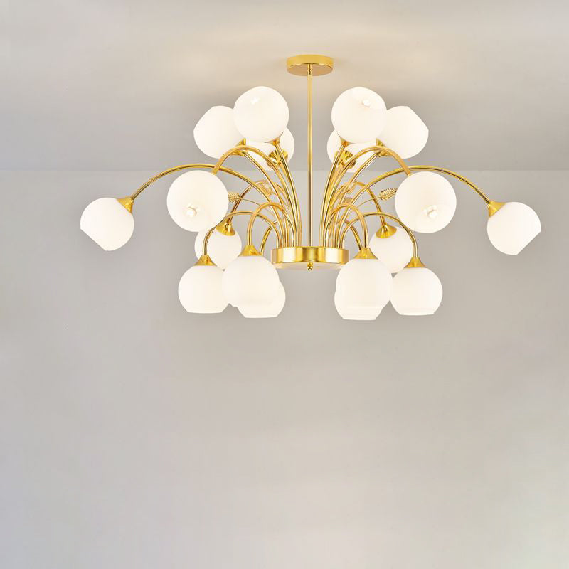Contemporary Scandinavian Branch Round Flower Pod Glass Iron 9/12/15/18 Light Chandelier For Living Room