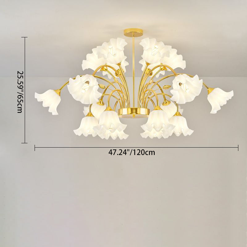Contemporary Scandinavian Branch Round Flower Pod Glass Iron 9/12/15/18 Light Chandelier For Living Room