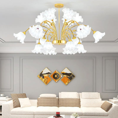 Contemporary Scandinavian Branch Round Flower Pod Glass Iron 9/12/15/18 Light Chandelier For Living Room