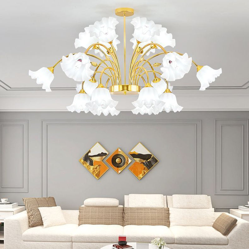 Contemporary Scandinavian Branch Round Flower Pod Glass Iron 9/12/15/18 Light Chandelier For Living Room